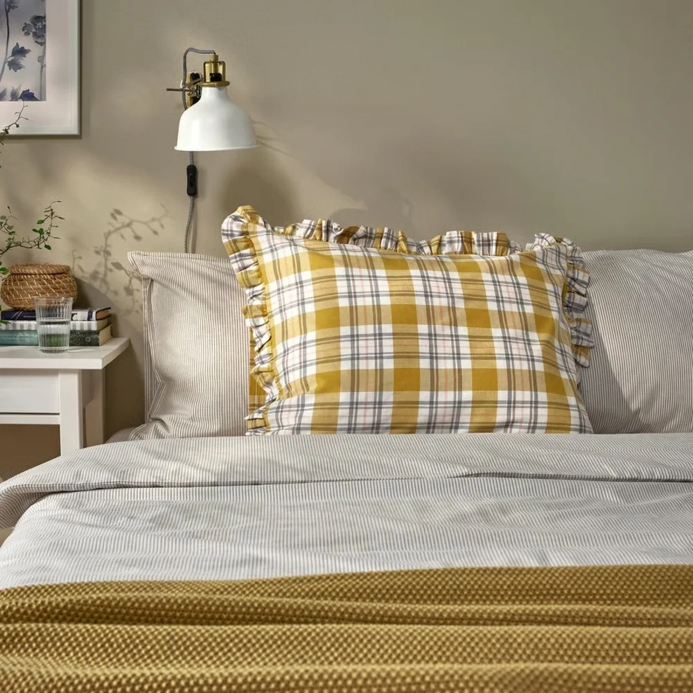 2 Mustard Plaid Ruffled Pillow Sham - Home Bedding